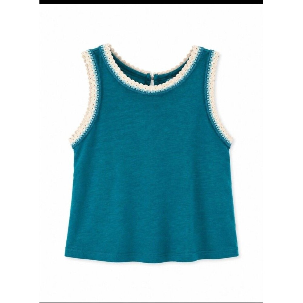 Old Navy Teal Solid Cotton Knit Round Neck Sleeveless Crochet Tank Top Size M